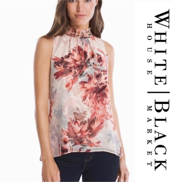 White House Black Market Marilyn printed top with chiffon overlay Size Small - Picture 1 of 11